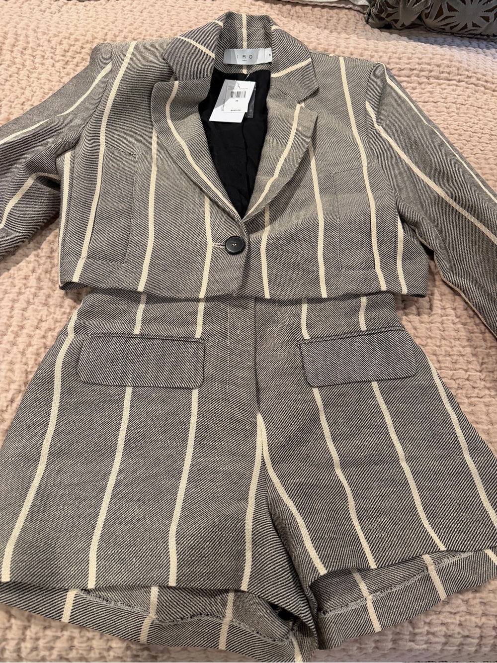 NWT IRO Paris Dupa Blazer & Dorca Shorts Matching Set | Ecru/Navy